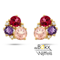 gouden oorknoppen met edelstenen en diamant - 600027 gouden oorknoppen met edelstenen en diamant - 600027