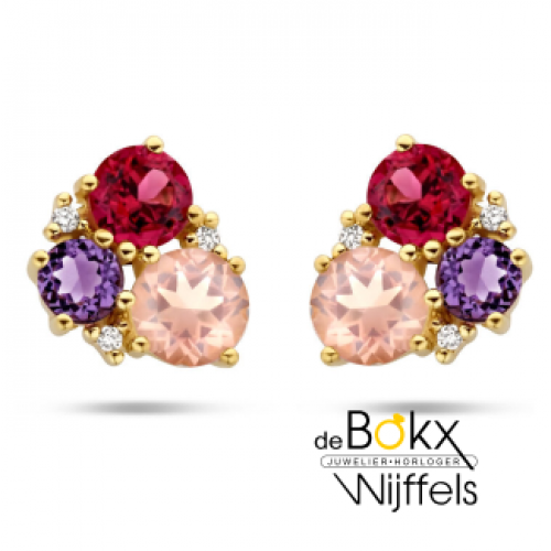 gouden oorknoppen met edelstenen en diamant - 600027 gouden oorknoppen met edelstenen en diamant - 600027