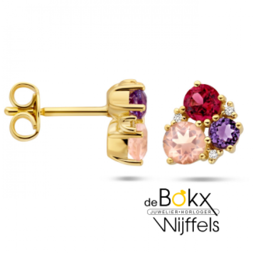 gouden oorknoppen met edelstenen en diamant - 600027 gouden oorknoppen met edelstenen en diamant - 600027