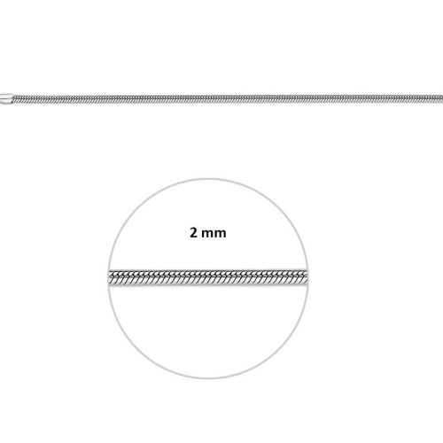 Zilver gerhodineerd ketting slang 50cm 2mm - 600082