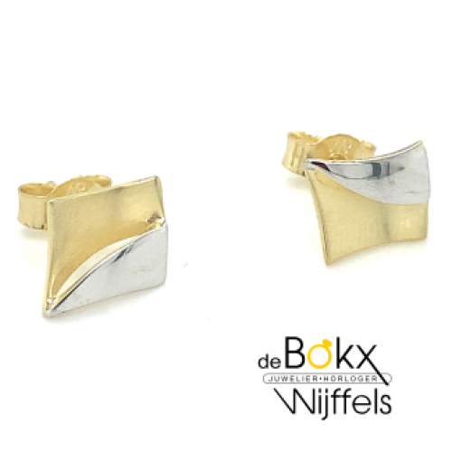 Gouden oorknoppen wit en geel goud - 600121 Gouden oorknoppen wit en geel goud - 600121