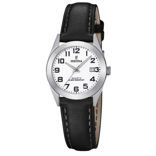 duidelijk Festina dames staal en leder horloge F20447-1 - 600126