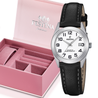 duidelijk Festina dames staal en leder horloge F20447-1 - 600126