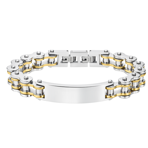 schakelarmband  fietsketting staal met graveer plaat staal - 600145