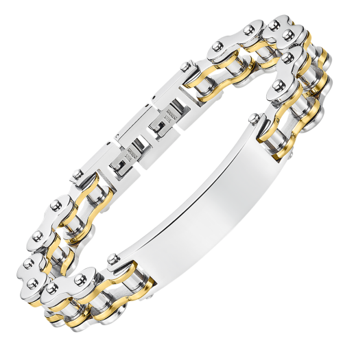 schakelarmband  fietsketting staal met graveer plaat staal - 600145