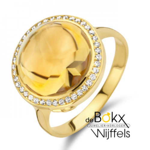 geel gouden ring met citrien en diamant maat 54 - 600201