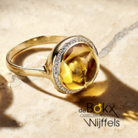 geel gouden ring met citrien en diamant maat 54 - 600201 geel gouden ring met citrien en diamant maat 54 - 600201