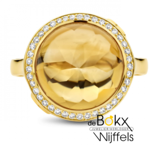 geel gouden ring met citrien en diamant maat 54 - 600201