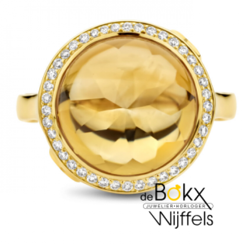 geel gouden ring met citrien en diamant maat 54 - 600201 geel gouden ring met citrien en diamant maat 54 - 600201