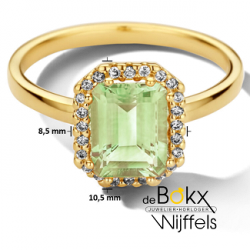 gouden ring met diamant en groene amethist maat 54 - 600204