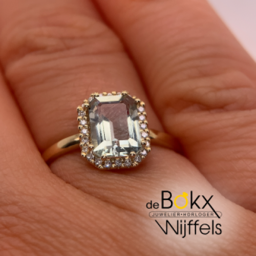 gouden ring met diamant en groene amethist maat 54 - 600204