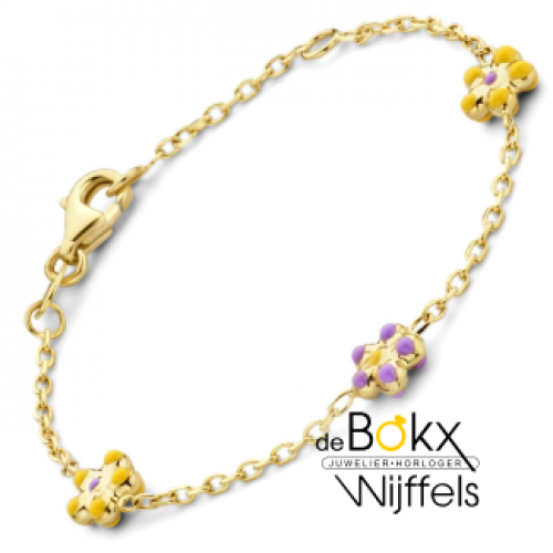 Geel gouden armband met bloemen 11 - 13 cm - 600252