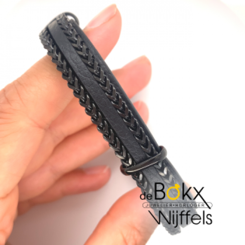 heren armband zwart leer met magneet sluiting 21,5cm - 600300