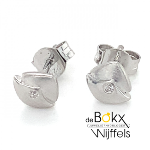zilveren oorknoppen kleine vierkantjes met zirkonia - 600313