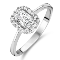 ring zilver met zirkonia "halo" maat 56 met emerald zirkonia - 600370