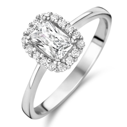 ring zilver met zirkonia "halo" maat 56 met emerald zirkonia - 600370