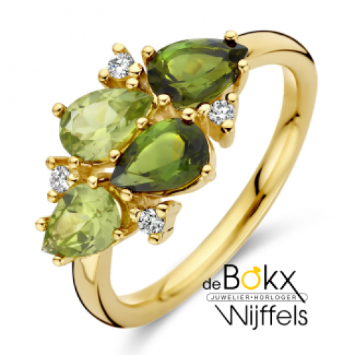 gouden ring met groen (toermalijn, peridot en diamant 0.06ct h si) maat 56 - 600409