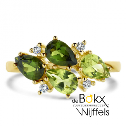 gouden ring met groen (toermalijn, peridot en diamant 0.06ct h si) maat 56 - 600409