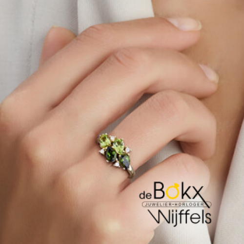 gouden ring met groen (toermalijn, peridot en diamant 0.06ct h si) maat 56 - 600409