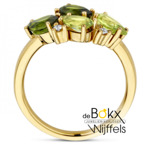 gouden ring met groen (toermalijn, peridot en diamant 0.06ct h si) maat 56 - 600409 gouden ring met groen (toermalijn, peridot en diamant 0.06ct h si) maat 56 - 600409