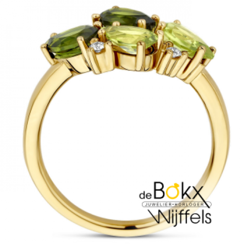 gouden ring met groen (toermalijn, peridot en diamant 0.06ct h si) maat 56 - 600409