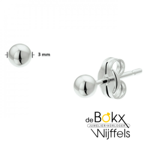 bol oorknoppen in wit goud 3mm - 600412 bol oorknoppen in wit goud 3mm - 600412