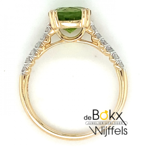 gouden ring met diamant en groene piridoot maat 54 - 600414
