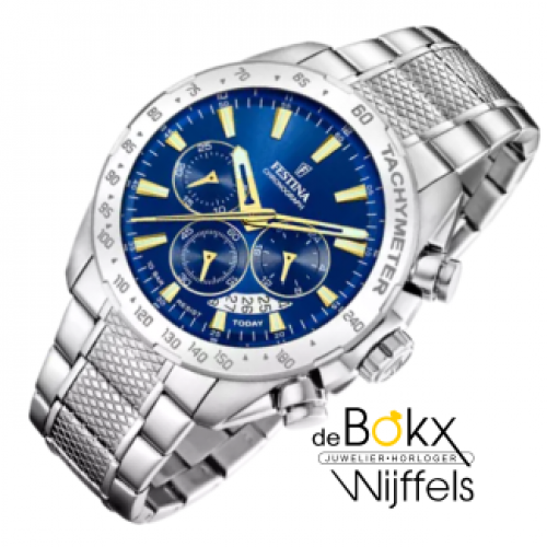 chronograaf horloge  staal van Festina blauw F20668-2 - 600437