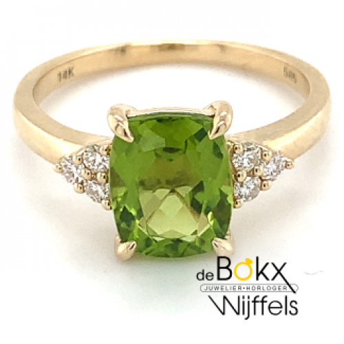 gouden ring met diamant en groene piridoot maat 55 - 600443