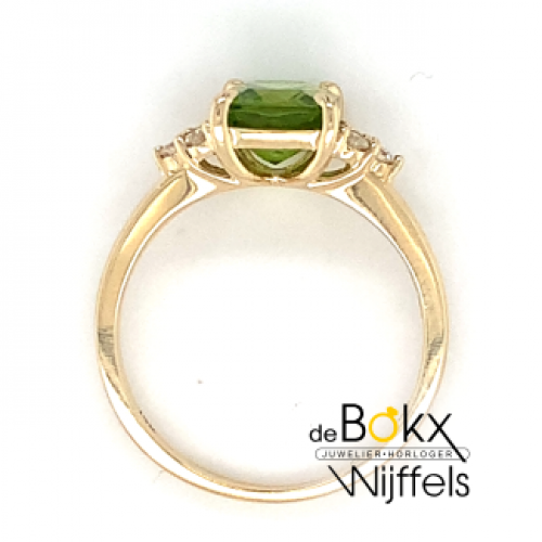 gouden ring met diamant en groene piridoot maat 55 - 600443