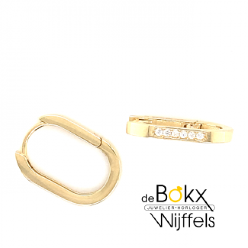 Geel gouden oorbellen U-vorm met zirkonia steentjes - 600500