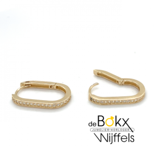 gouden oorbellen U-vorm met zirkonia steentjes - 600501