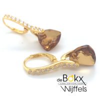 Zilver vergulde oorbelen met zirkonia en amber kleurige steentjes - 600502 Zilver vergulde oorbelen met zirkonia en amber kleurige steentjes - 600502