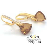 Zilver vergulde oorbelen met zirkonia en amber kleurige steentjes - 600502 Zilver vergulde oorbelen met zirkonia en amber kleurige steentjes - 600502