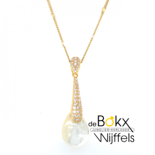 Zilver vergulde ketting en hanger Carezza met zirkonia en mop parel - 600508 Zilver vergulde ketting en hanger Carezza met zirkonia en mop parel - 600508