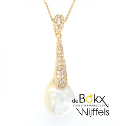 Zilver vergulde ketting en hanger Carezza met zirkonia en mop parel - 600508 Zilver vergulde ketting en hanger Carezza met zirkonia en mop parel - 600508