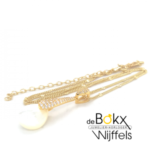 Zilver vergulde ketting en hanger Carezza met zirkonia en mop parel - 600508 Zilver vergulde ketting en hanger Carezza met zirkonia en mop parel - 600508