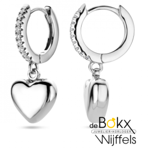 oorringen zirkonia met hangend hartje zilver - 600528 oorringen zirkonia met hangend hartje zilver - 600528
