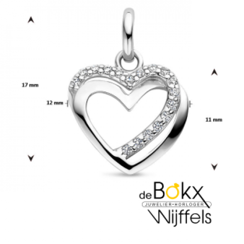 zilveren hart hanger zirkonia met ketting 41+4cm - 600533