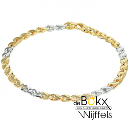 armband wit en geel goud anker schakel 19cm - 600548