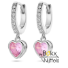 oorringen zilver met hartje roze en wit zirkonia - 600562
