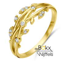 geel gouden ring met zirkonia maat 50 blaadjes - 600598 geel gouden ring met zirkonia maat 50 blaadjes - 600598
