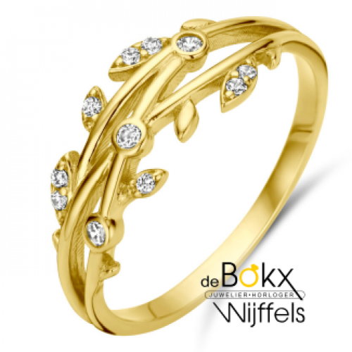 geel gouden ring met zirkonia maat 50 blaadjes - 600598 geel gouden ring met zirkonia maat 50 blaadjes - 600598