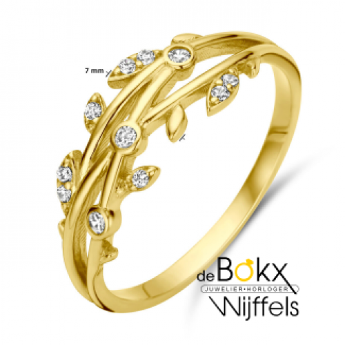 geel gouden ring met zirkonia maat 50 blaadjes - 600598 geel gouden ring met zirkonia maat 50 blaadjes - 600598