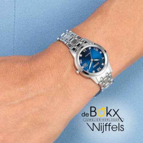 citizen dameshorloge staal met blauwe wijzerplaat FE1240-81L - 600662 citizen dameshorloge staal met blauwe wijzerplaat FE1240-81L - 600662