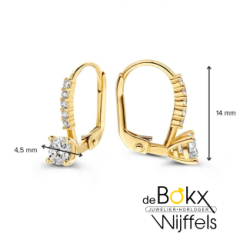 Oorhaken met veel zirkonia steentjes in geel goud - 600682 Oorhaken met veel zirkonia steentjes in geel goud - 600682