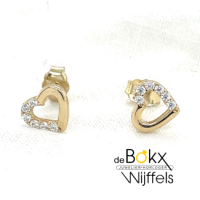 Hartjes oorbellen in goud met zirkonia steentjes - 600684 Hartjes oorbellen in goud met zirkonia steentjes - 600684