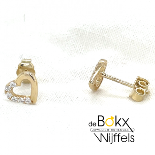 Hartjes oorbellen in goud met zirkonia steentjes - 600684 Hartjes oorbellen in goud met zirkonia steentjes - 600684