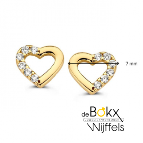 Hartjes oorbellen in goud met zirkonia steentjes - 600684 Hartjes oorbellen in goud met zirkonia steentjes - 600684