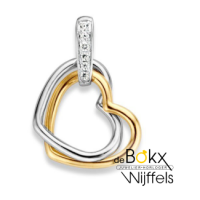 2 hartjes hanger in geel en wit goud met zirkonia steentjes - 600687 2 hartjes hanger in geel en wit goud met zirkonia steentjes - 600687